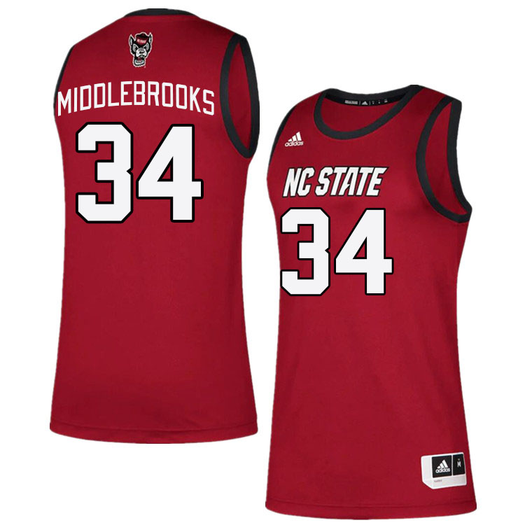 Men #34 Ben Middlebrooks NC State Wolfpack College Basketball Jerseys Stitched Sale-Red